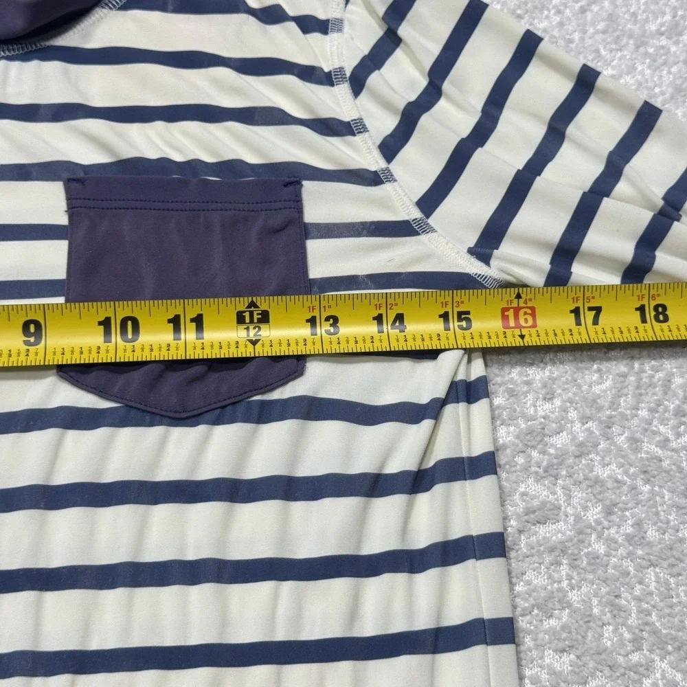 Boden Rash Guard Shirt Youth 11-12Y Blue White Striped Long Sleeve UPF 40+ Swim